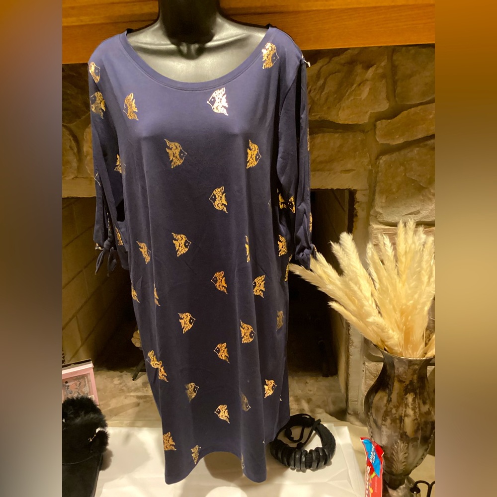 Lilly Pulitzer Preston Navy gold Foil fish design tee shirt dress Sz. XL - Picture 5 of 16